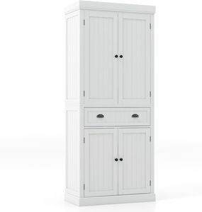 GOPLUS 183 cm hoher Küchenschrank mit 4 Türen, Buffetschrank Vorratsschrank mit Schublade und verstellbaren Regalen, 76 x 40 x 183cm (Weiß)
