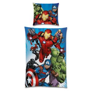 Avengers Wende Bettwäsche für Jungen 135x200 80x80 cm Kinderbettwäsche aus 100% Baumwolle Set (2-tlg.) im Comic Stil mit Reißverschluss