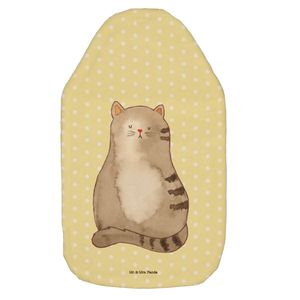 Mr. & Mrs. Panda Wärmflasche Katze sitzend - Gelb Pastell - Geschenk, Kater, flauschig, Wärmekissen, Katzenaccessoires, Familie, Körnerkissen, Wärmflaschenbezug, Cats