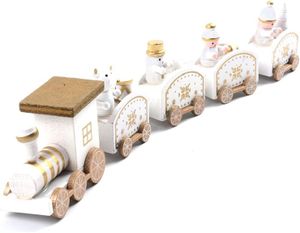 FNCF Weihnachtszug Eisenbahn Holz Zug Weihnachten Dekoration Kinder Spielzeug Geschenk 5-teilig (Weiß)