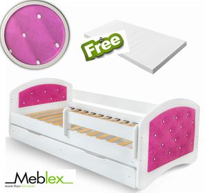 Meblex Kinderbett mit Matratze und Schublade, Größe: 160x80cm, Farbe: Gepolstert: ROSA