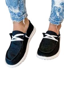 Damen Canvas Halbschuhe Casual Low Top Schnürschuhe Loafer Atmungsaktive Sneaker Schwarz,Größe EU 42