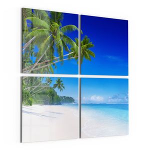 DEQORI Glasbild Echtglas 4x50x50 cm 'Palmen am Sandstrand' Wandbilder XXL groß
