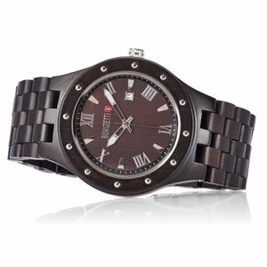 Herrenuhr MATTERHORN Armbanduhr mit Armband aus Holz Schwarz Durchmesser 4,5cm Holzuhr, Holzarmband