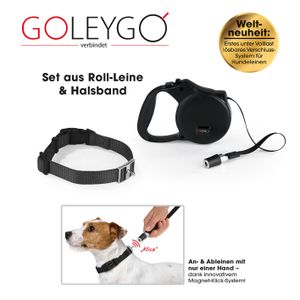 GOLEYGO Hundeleine & Halsband Vario mit Magnet-Klick-System - Schwarz - Größe S-M
