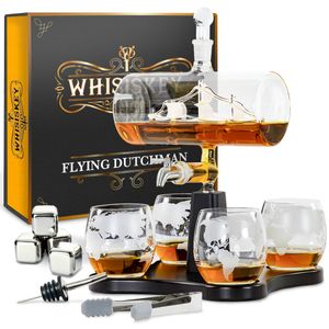 Whisiskey - Whisky Karaffe - Dekanter - Segelschiff - Whiskey Set - 1000ML – Geschenke für Männer -  Inkl. 4 Edelstahle Whisky Steine, 4 Whisky Gläser, Zapfhahn & Ausgießer  – Whiskygläser