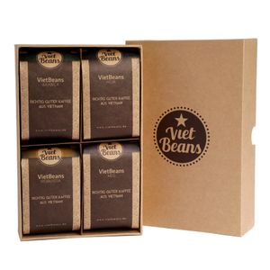 VietBeans Probierset - Vier spannende Kaffeesorten für Kaffeeliebhaber - Geschenkset - 4 Exklusive Kaffeespezialitäten - Kaffeegeschenk - Probierpaket gemahlener Röstkaffee