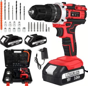 18V Akkuschrauber Set, Akku Bohrschrauber, mit 2 Akkus 1.5Ah 50Nm 2 Gang 25 Drehmomentstufen LED Licht, 34 Teiliges Zubehöre