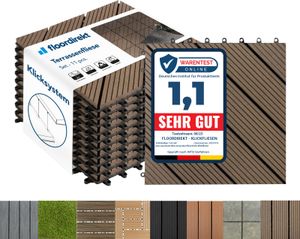 WPC Fliesen Terrassenfliesen Klickfliesen Balkonfliesen wetterfest Classic Dunkelbraun 30x30 cm 11 Stück (1m²)
