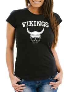 Damen T-Shirt Wikinger-Helm Skull Totenkopf Fashion Streetstyle Slim Fit Neverless® schwarz XL