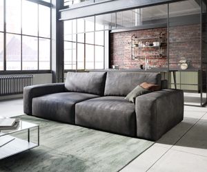 DELIFE Big-Sofa Lanzo L 260x110 cm Mikrofaser Vintage Anthrazit