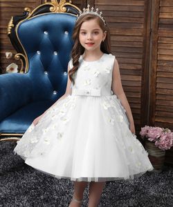 Mädchen Prinzessin Kleid Blume Mesh Hochzeitsfeier Kleid, Farbe: Weiß, Größe: 110