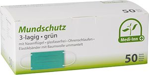 Medi-Inn® 50 "Medi-Inn®" Mundschutz Type II 3-lagig 9 cm x 17,5 cm grün mit Nasenbügel | Faltschachtel (50 Stück)