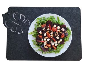 6-Teiliges Set aus Filz Tischuntersetzer Tischset Tischunterlage Tischmatte Platzset , Platzdeckchen abwaschbar Filzmatte (Rechteck, Blume Anthrazit)