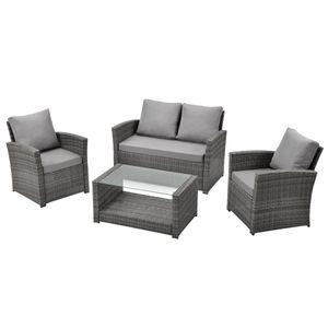 SVITA ROMA Polyrattan Lounge Rattan Garten Möbel Set mit Sofa und Sessel Gartenlounge Essgruppe mit Tisch Grau