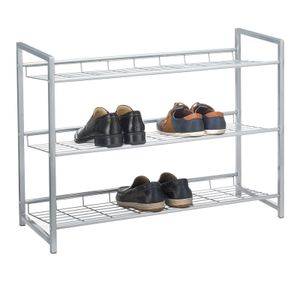 Schuhregal SYSTEM Schuhständer Schuhablage mit 3 Fächern für ca. 12 Paar Schuhe, 81 cm breit, Metall silber lackiert