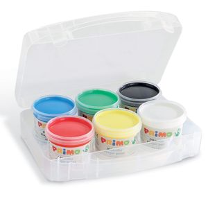 Primo Fingerfarben-Set für Kinder | leuchtende Fingermalfarben | 6 Farben im Topf á 100 ml Inhalt