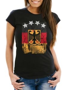 Cooles Damen WM-Shirt Deutschland Flagge Vintage Fußball Sterne schwarz L