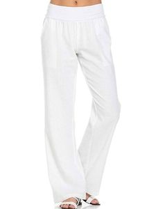 Einfarbige Freizeithose Mit Weitem Bein Aus Baumwolle Und Leinen Für Damen,Farbe: Weiß,Größe:XL