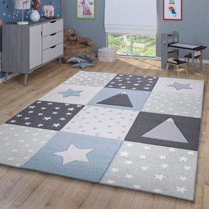 Teppich Kinderzimmer Kinderteppich Punkte Sterne Berge Kurzflor Pastell Größe 240x340 cm