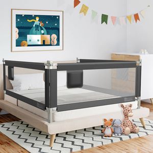 ACXIN Zábrana do postele Skládací zábrana do postele 150 cm Zábrana do postýlky Výškově nastavitelná pro děti od 0 do 3 let, 76 až 96 cm Tmavě šedá barva