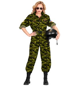 "Kampfjet Pilotin" Damenkostüm - Flieger Overall | Camouflage Grün Größe: L