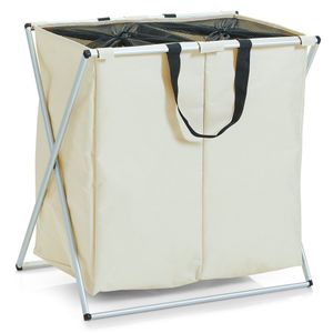 Zeller Wäschesammler, 2-fach, Polyester/Alu, beige 59x38x57