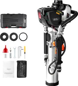 SucceBuy 37,77 ccm Benzinbetriebener T-Pfostenrammer, Zaunramme mit 4-Takt-Motor, Inkl. 3 Pfostenrammköpfen (45/55/88 mm), Tragbarer 1000-W-Pfostenrammer für Farmzäune