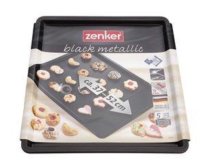 Zenker Black Metallic Cookie Sheet Extendable, plech na sušienky, plech na pečenie, plech na torty, nepriľnavý klasický, čierny, D 37-52 cm, 6537