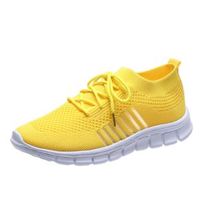 Damen Sneaker Pure Farbe atmungsaktive Mesh Freizeitschuhe Schnürschuhe,Farbe: Gelb,Größe:35