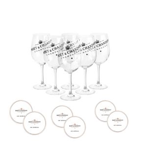 Moët & Chandon Champagner Gläser klar aus Echtglas im 6er Set inkl. Moët Untersetzer