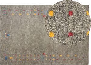 BELIANI Gabbeh Teppich Grau aus Wolle 140 x 200 cm Rechteckig Hochflor mit Geometrischem Muster Weich Modern für Wohnzimmer Schlafzimmer Flur
