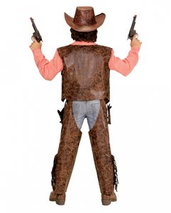 3-teiliges Cowboy Kostüm für Kinder mit Hut, Weste & Chaps Größe: S 128