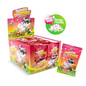 Display Komplett Rockooon Popping Candy Gum Tutti Frutti Halal Kaugummi+Knisterpulver 50 Beutel a 8 g