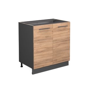 Vicco Spülenunterschrank Fame-Line, 80 cm mit Regal, ohne Arbeitsplatte, Goldkraft Eiche/Anthrazit