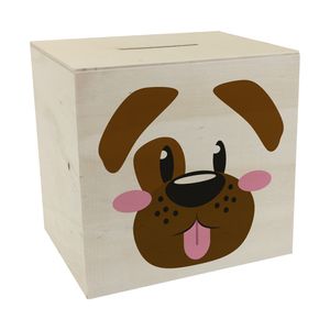 Spardose aus Holz mit niedlichem Hunde-Gesicht - für kleine Kinder