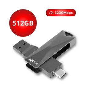 Xedor® USB Stick Plus 512GB - USB C und USB A 3.2 Gen 1 - 3200Mbps - Geeignet für iPhone 15 & 16 (Pro) und Android