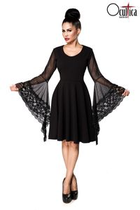 Kleid mit Trompetenärmel aus Netz, Farbe: Schwarz, Größe: 2XL