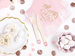 Holzbesteck mit Herzen 18-teiliges Set für 6 Personen 16cm rosa