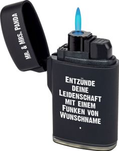 Mr. & Mrs. Panda Personalisiertes Feuerzeug Personalisiertes Feuerzeug Funke - Schwarz - Geschenk, Inspiration, Feuerzeug mit Namen, graviertes Feuerzeug, Funken, Gravur