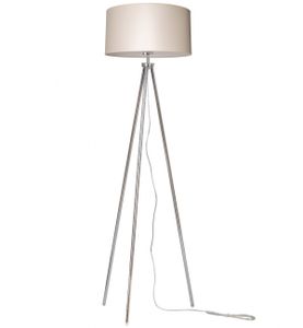Trivet  Lampenschirm Stehlampe Modern - Standleuchte für Wohnzimmer Schlafzimmer - Dreibeinige Industrial Lampe - Chrom & Creme - Trivet