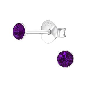 Dunkles Violett - Ohrstecker mit echtem eurpäischem Kristall (LA CRYSTALE) 3mm aus 925 Silber Damen