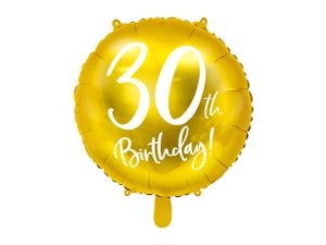 Folienballon mit Schrift 30th Birthday 45cm gold