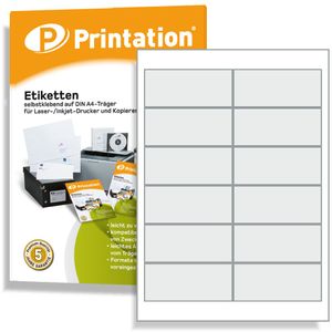 Printation Universal Internetmarke Adress-Etiketten 97 x 42,3 mm selbstklebend blanko weiß - 1200 Labels auf 100 DIN A4 Bogen 2x6 - 4623 5056 LA140 3659 4781
