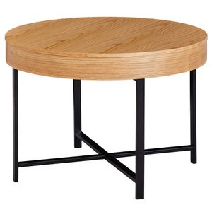 WOHNLING Design Couchtisch Rund Ø 69 cm mit Eichen Optik Tisch mit Stauraum | Lounge-Wohnzimmertisch mit Metallbeine | MDF Beistelltisch