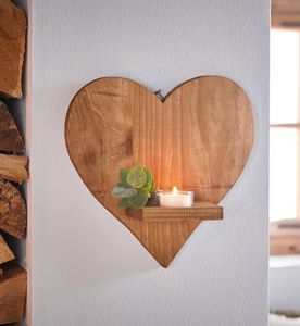 Wand-Teelichthalter "Herz" aus Holz, rustikale Wanddeko