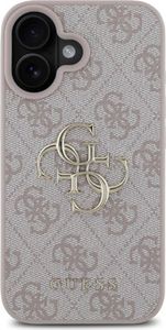 Guess, Hülle für iPhone 16 mit Monogramm und 4G-Logo aus Metall, Rosa