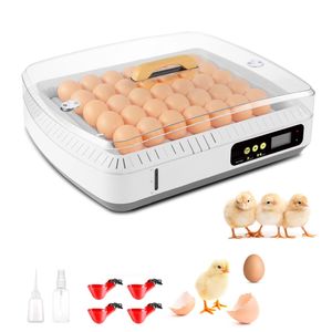 35 Eier Inkubator Brutautomaten, Vollautomatisch Brutkasten mit Temperatur- und Luftfeuchtigkeitsanzeige, Automatische Wendung der Eier, Einstellbarer Abstand der Eier, Weiß