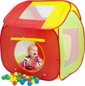 SPIELWERK® Spielzelt Pop Up Funktion inkl. 200 Bälle Tragetasche Kinderzimmer Kinder Bällebad Spielhaus Tipi Insektenschutz Draußen Drinnen