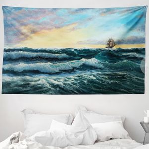 ABAKUHAUS Kunst Wandteppich, Schiff im Meer Malerei aus Weiches Mikrofaser Stoff Waschbar ohne Verblassen Digitaldruck, 230 x 140 cm, Mehrfarbig